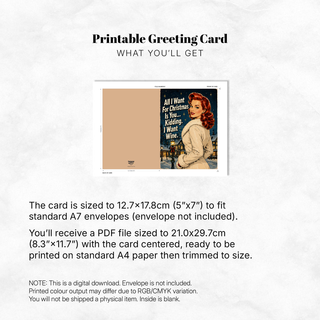 Greeting Card Xmas - All I Want for Christmas Is You, Kidding I Want Wine