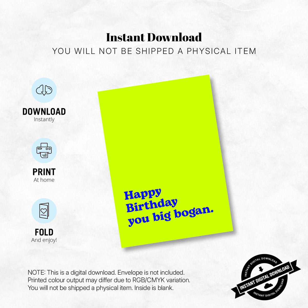 Greeting Card - Happy Birthday You Big Bogan