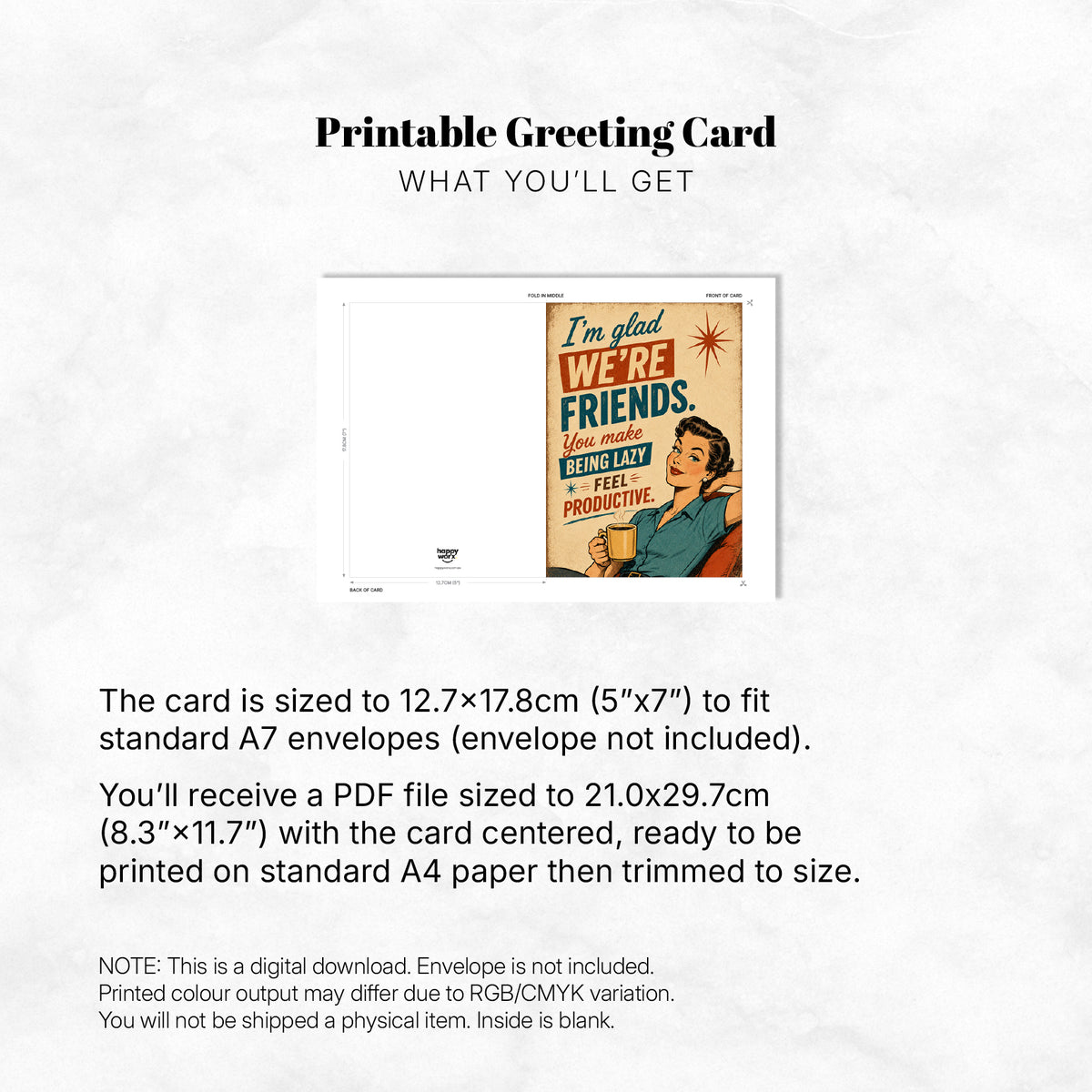 Greeting Card - I'm glad we're friends, you make being lazy feel productive