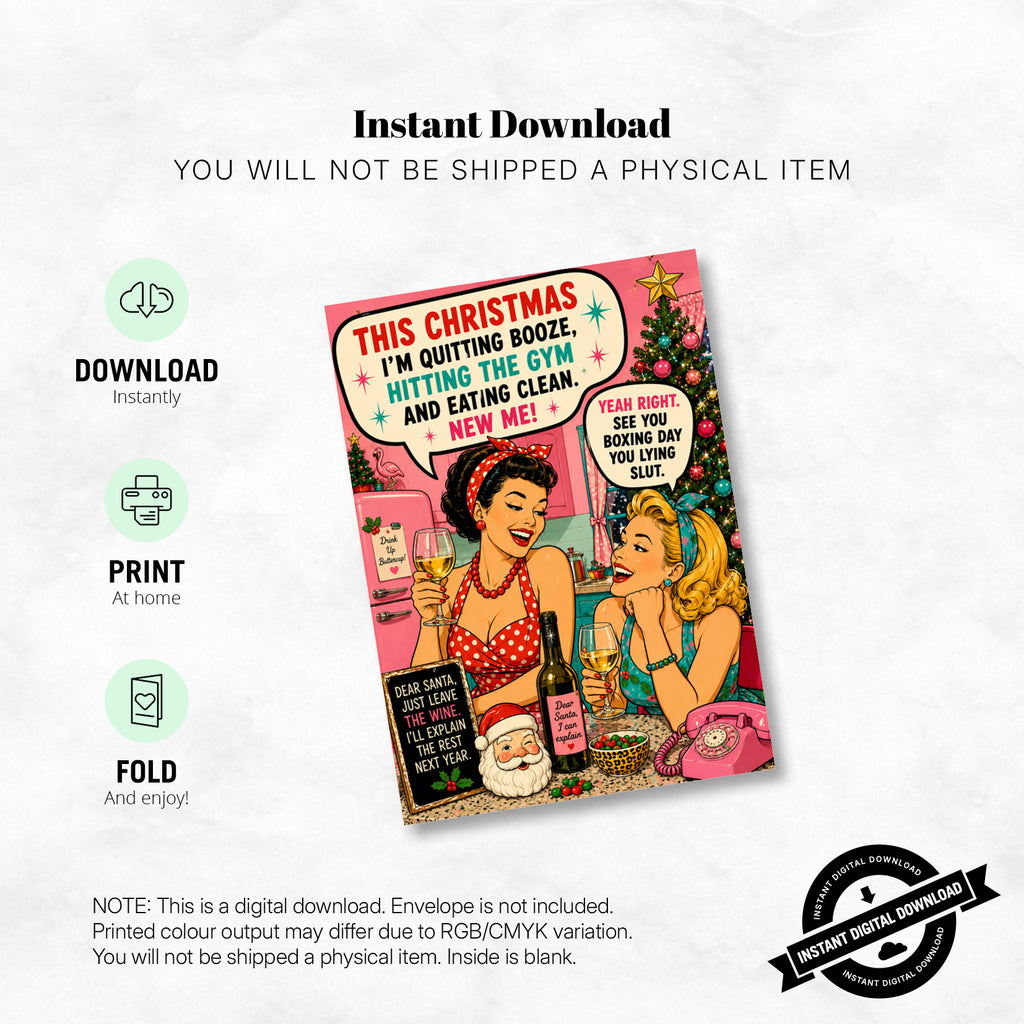 Greeting Card Xmas - This Christmas I'm Cutting Booze, Hitting the Gym and Eating Clean… Yeah Right, See You Boxing Day You Lying Sl*t