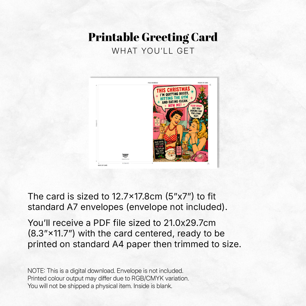 Greeting Card Xmas - This Christmas I'm Cutting Booze, Hitting the Gym and Eating Clean… Yeah Right, See You Boxing Day You Lying Sl*t