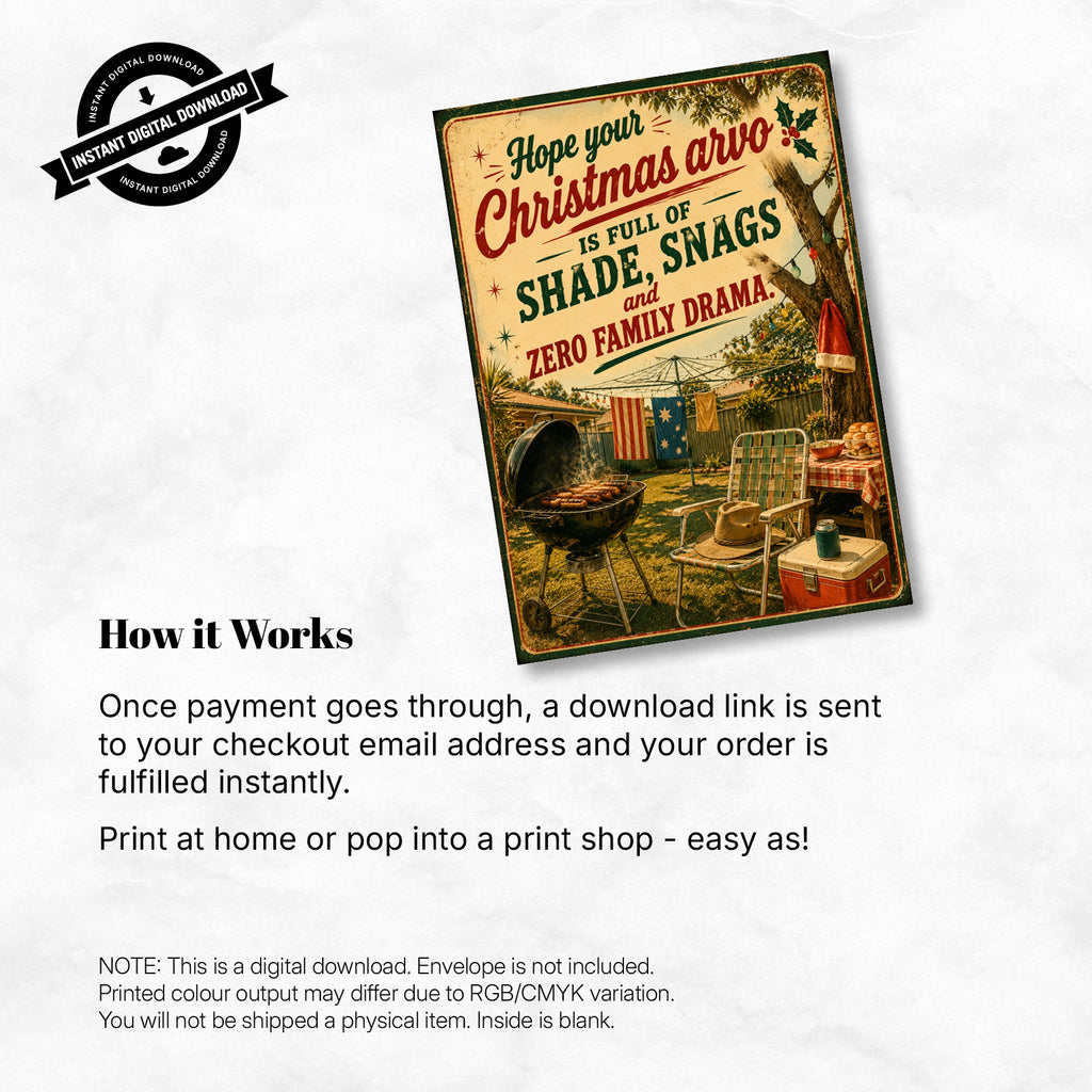 Greeting Card Xmas - Hope Your Christmas Arvo Is Full of Shade, Snags and Zero Family Drama