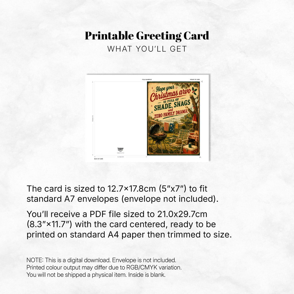 Greeting Card Xmas - Hope Your Christmas Arvo Is Full of Shade, Snags and Zero Family Drama