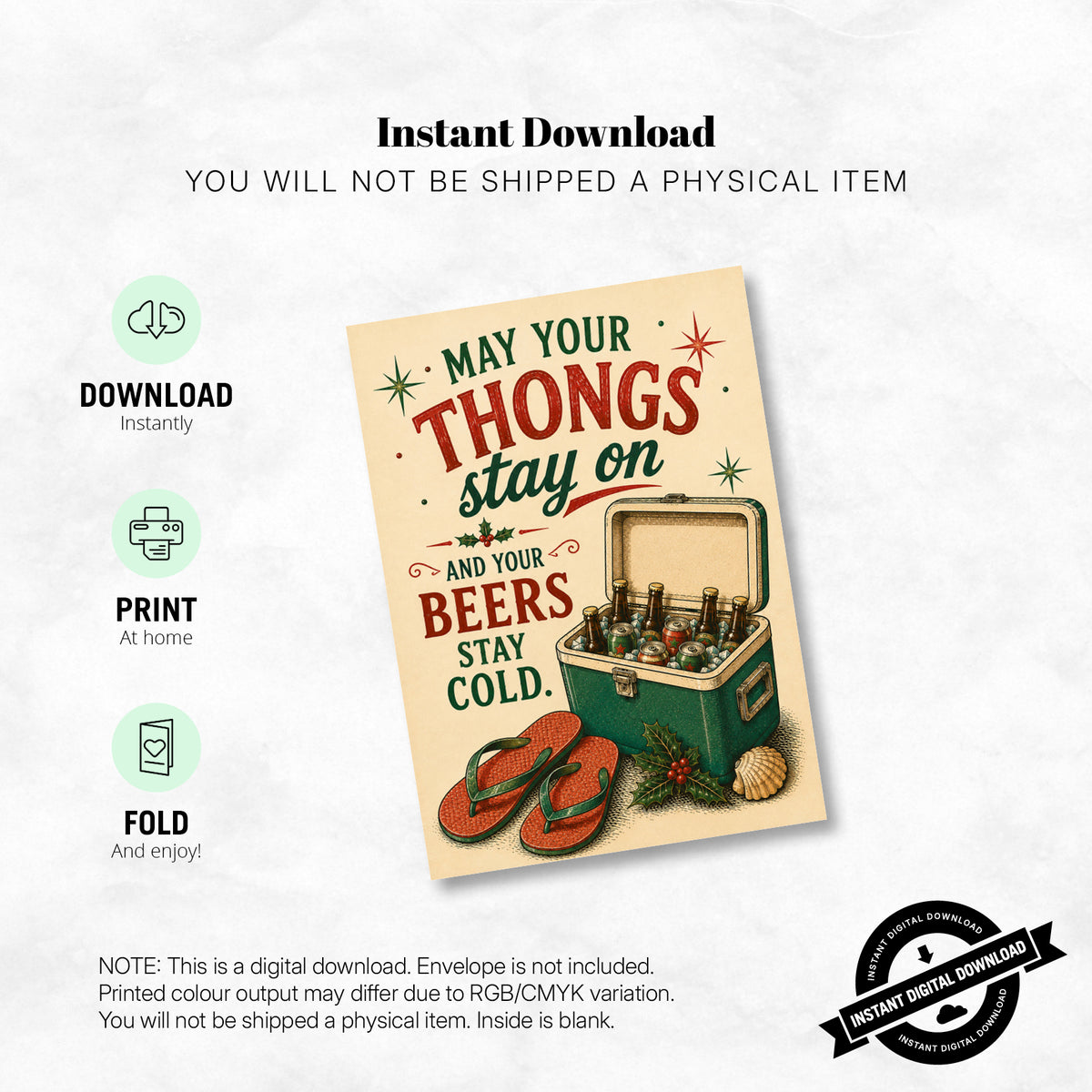 Greeting Card Xmas - May Your Thongs Stay On and Beers Stay Cold