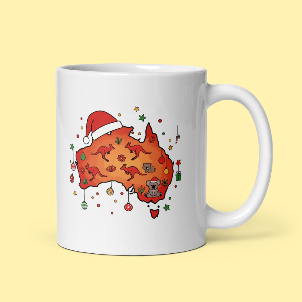 White glossy mug - Merry Christmas from the bottom of the map